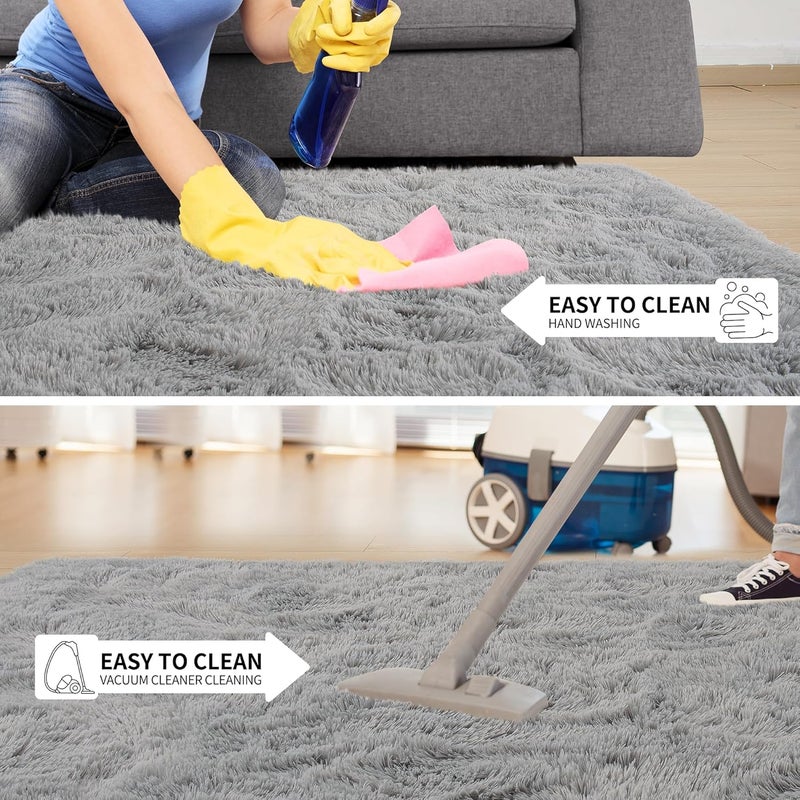 Tepook Super Soft Fluffy Rug for Bedroom, Modern Shaggy Fuzzy Kids Rugs for Living Room, Plush Indoor Nursery Home Decor Dorm Carpet with Non-Slip Bottom, Grey, 2 X 3 Feet - Image 3
